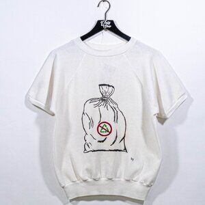 No Recycling Garbage Sanitation Short Sleeve Sweatshirt Raglan Large VTG